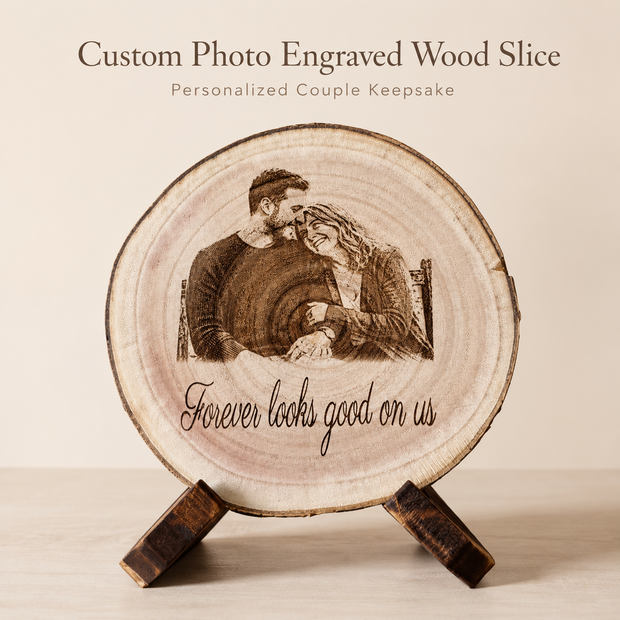 Personalized Couple Photo Wood Slice Keepsake