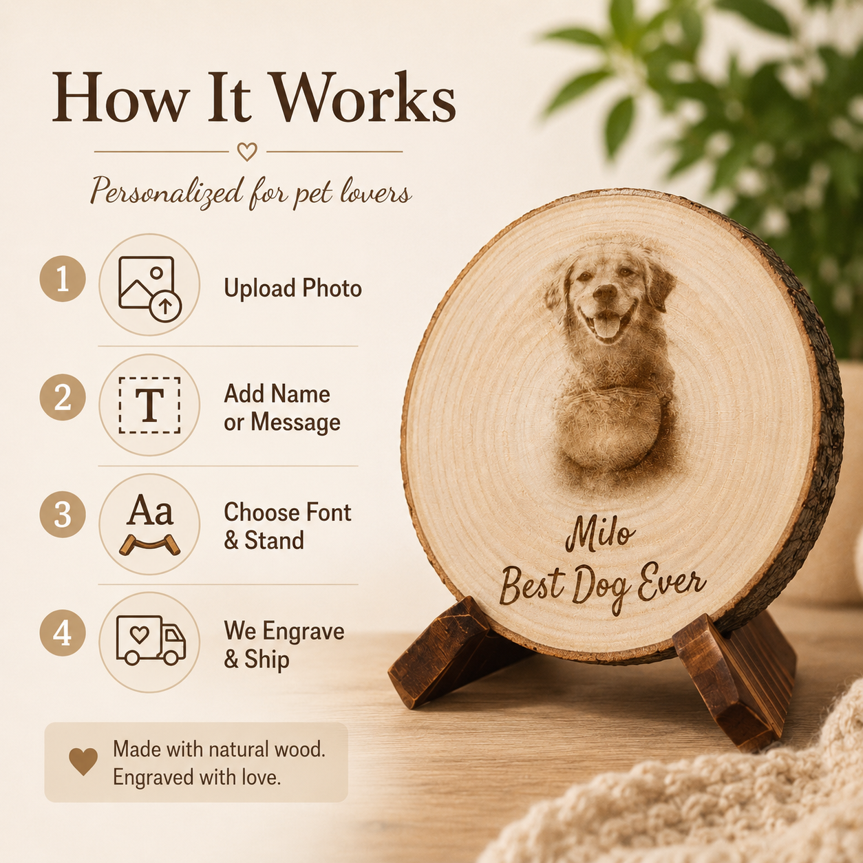 How to order a personalized pet photo wood slice gift