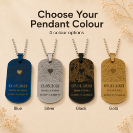 Pendant color options for custom map necklace in Silver, Blue, Black and Gold
