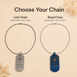 Chain option guide for custom map necklace showing No Chain, Link Chain and Bead Chain