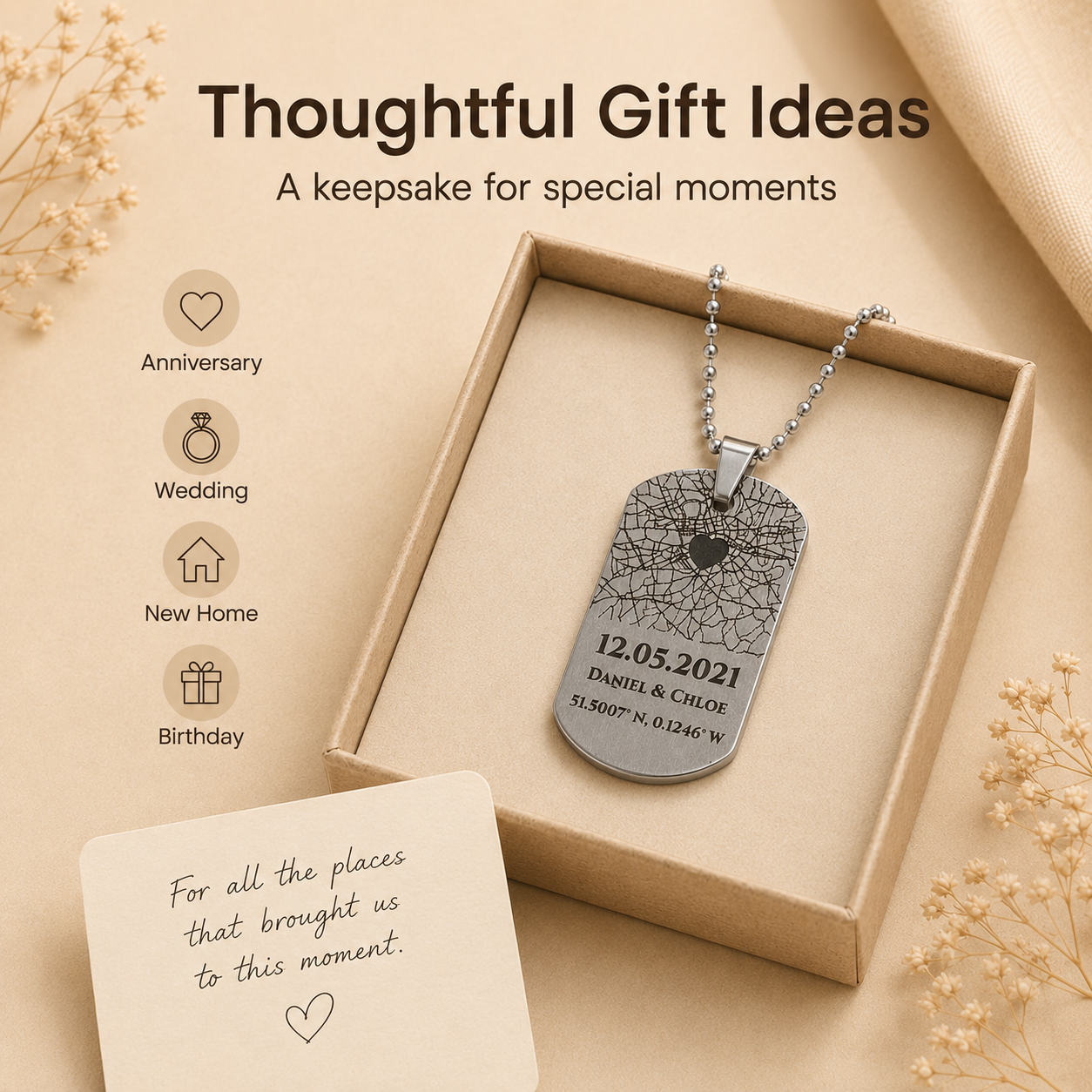 Custom map necklace gift idea for anniversary, wedding, birthday or new home