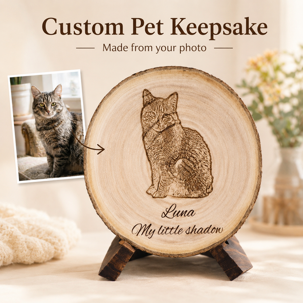 Custom Pet Portrait Wood Slice Engraving
